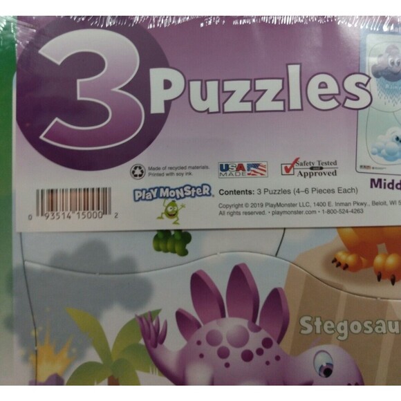 3 Pack Puzzles Dinosaurs Happy Pets Weather for Ages 1 1/2+   4 to 6 Pieces Each - Picture 6 of 12